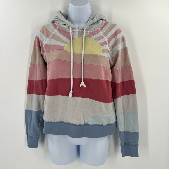 Faherty Women Size Small Soleil Organic Cotton Patchwork Hoodie Sweatshirt - Picture 10 of 11